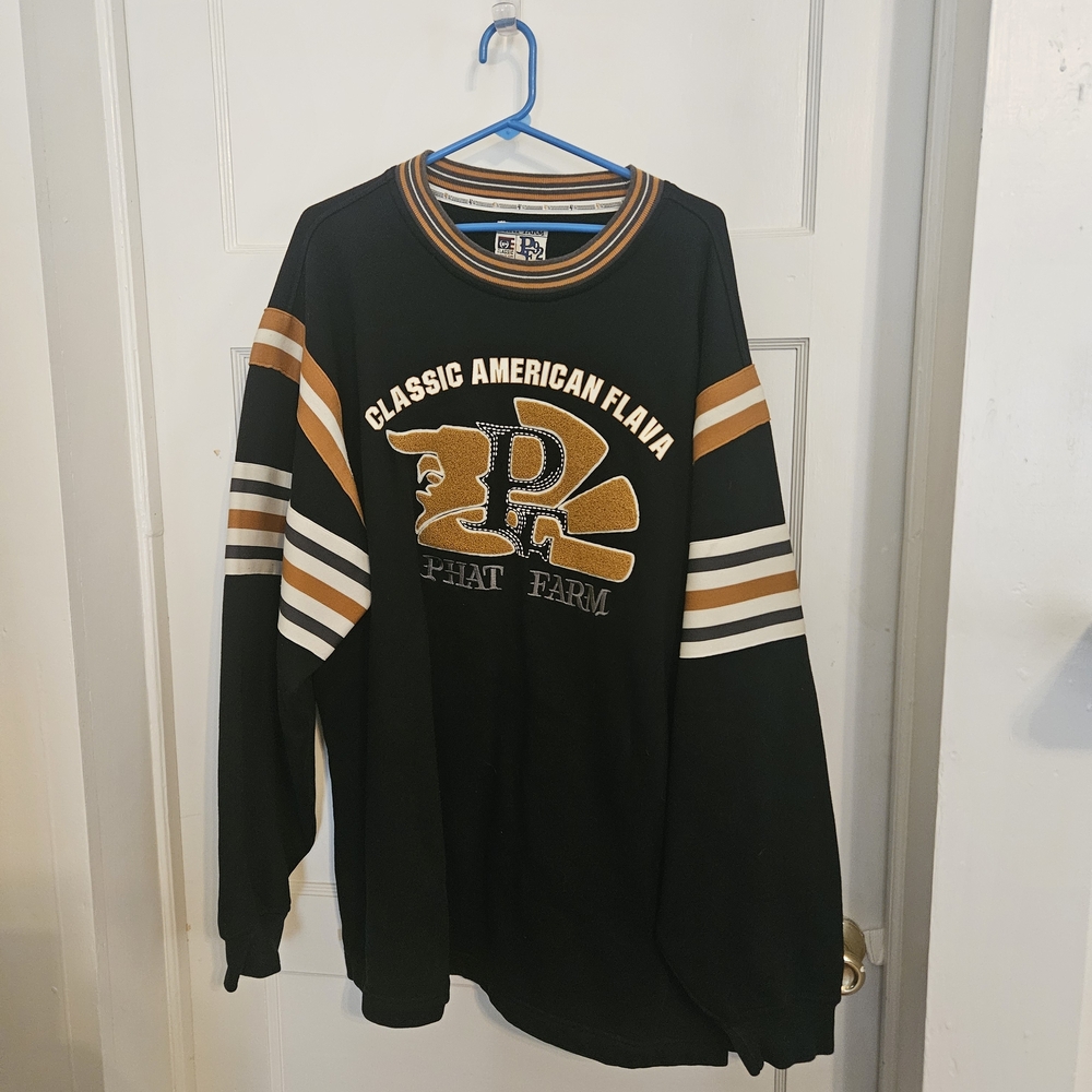 Phat Farm Black Pullover Sweat Shirt with Gold Accents
